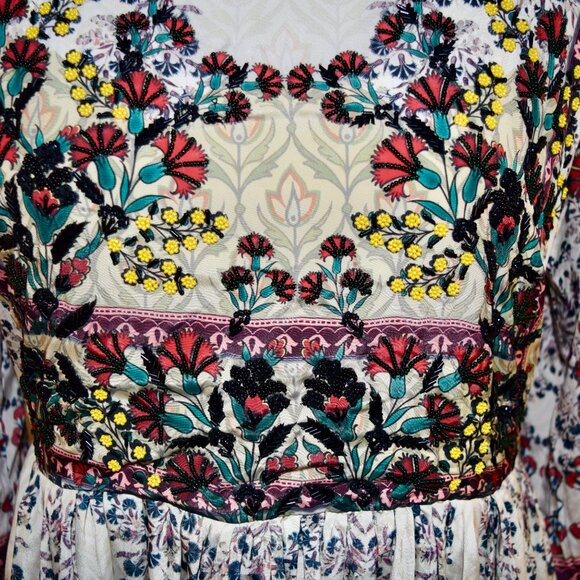 Anthropologie Bhanuni by Jyoti Far Fields Beaded Floral Midi Dress Size 8 - Picture 3 of 4